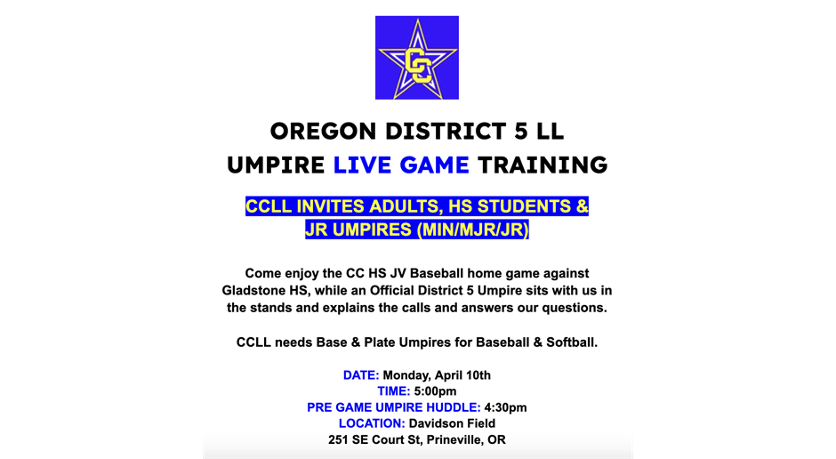OR District 5 Umpire Training During Live Game